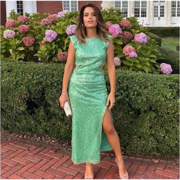 ZARA BLOGGER FAVORITE CUT OUT SEQUIN MIDI DRESS - Picture 1 of 16